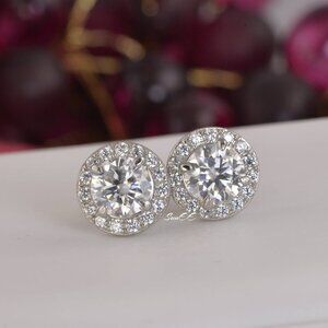 GRA Certified 2ctw Halo Round Cut Moissanite Stud Earrings NEW